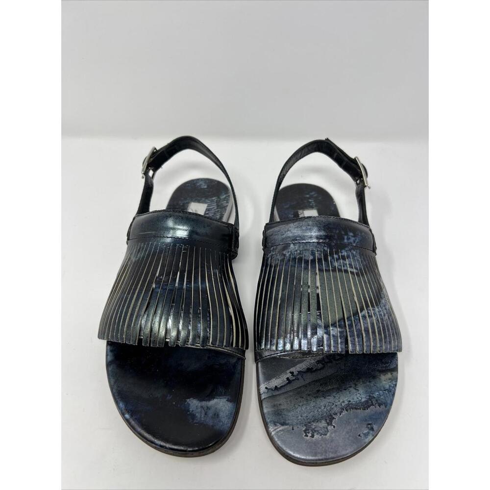 Diana Broussard Leather Metallic Blue Sandals Made in Italy  Size 38